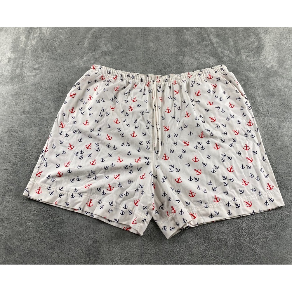 Coral Bay Mens 3X Anchor Print Lounge Shorts White Cotton Nautical Pajamas